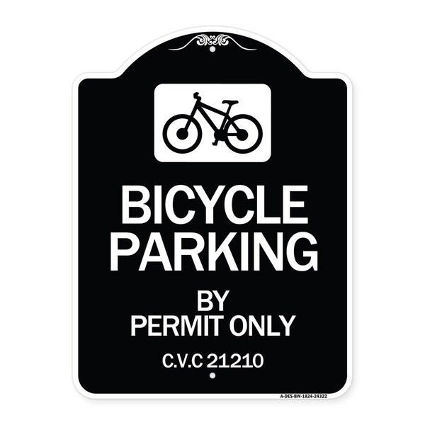 Bicycle Parking by Permit C.V.S. 21210 Heavy-Gauge Aluminum Sign, 24" x 18", BW-1824-24322